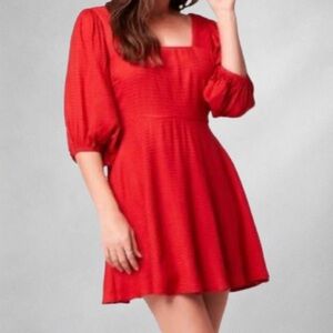 Band of the Free Aurora Red Mini Dress XS Boho Puff Sleeve Back Tie Fit Flare